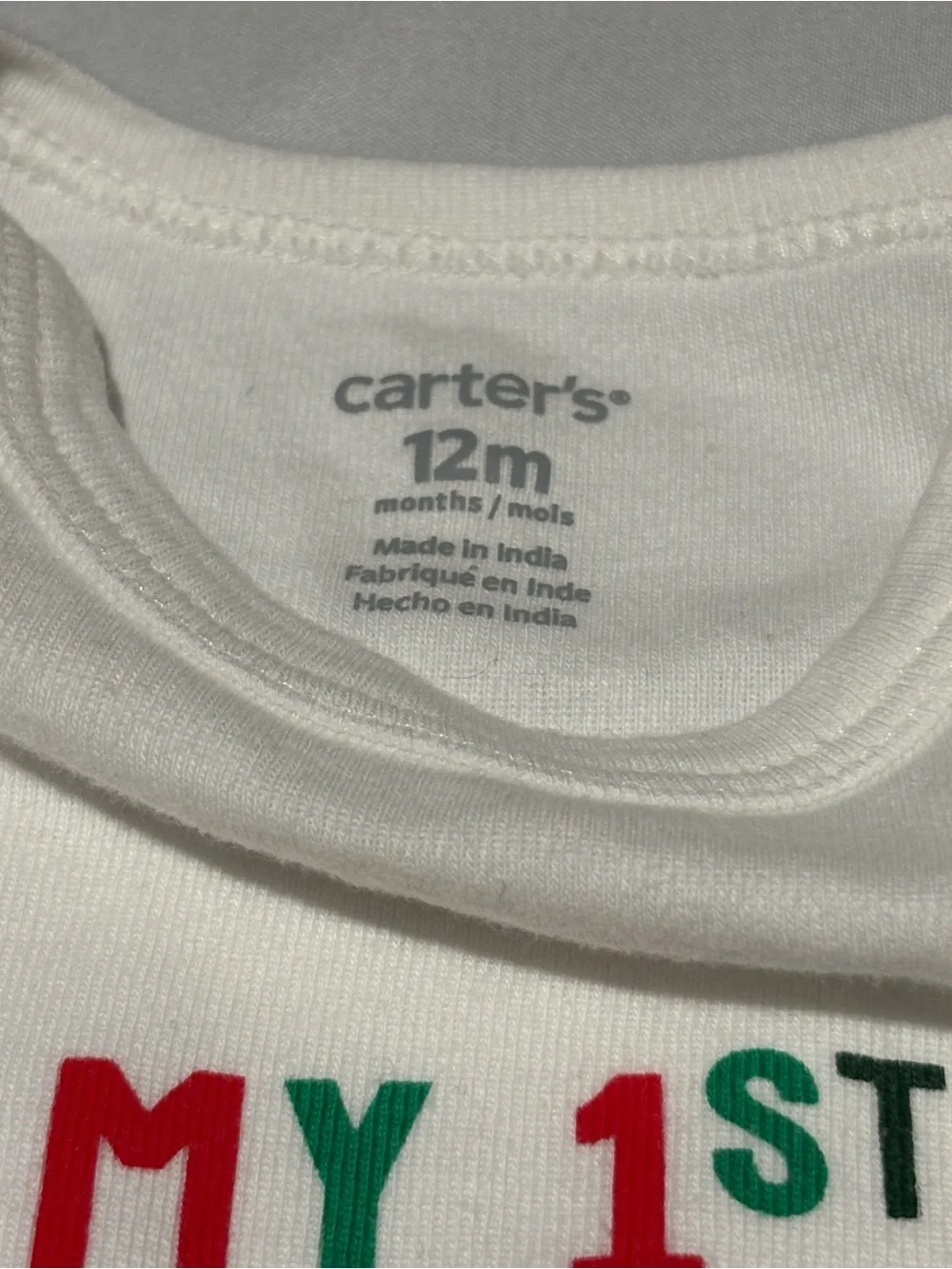 Christmas Set 3 pcs Carter's White Baby Onesie & Green Onesie Red, Size 12 month